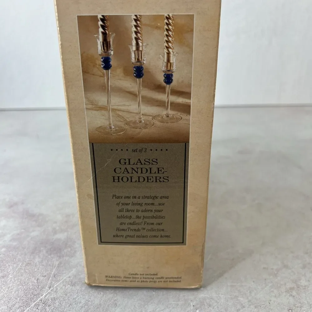 Home Trends MCM Candleholders Glass Set Of‎ 3 Clear & Blue
